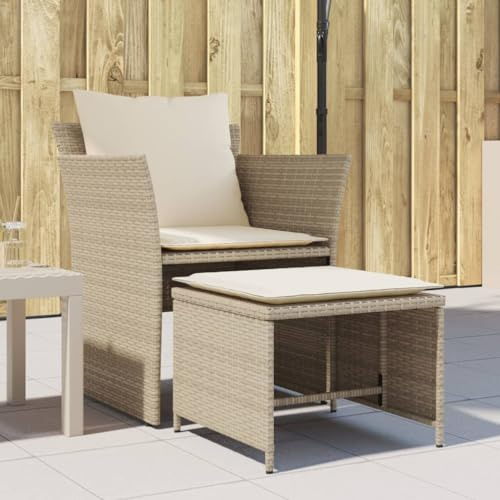 SKTQYQO Gartenstuhl mit Fußstütze aus Polyrattan beige Gartengarnitur zum Entspannen im Freien Set für den Außenbereich