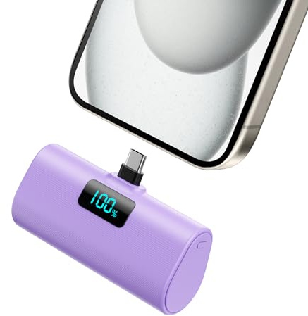 Power Bank 5200mAh, Ultra-piccolo&Ultra-compatto Caricatore Portatile USB C PD Ingressi&Uscite Mini Powrbank Batteria Esterna per iPhone 17/16/15 Android Samsung Galaxy Note Huawei iPad Pro/Air-Viola