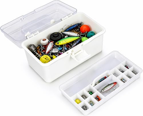 Portable Fishing Tackle Box with Removable Tray, Clear Angler Storage Organizer for Fishing Tackle Hooks Lures & Terminal Gear