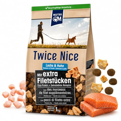 NutriQM® Adult Lachs & Huhn 12 kg | Hundefutter trocken getreidefrei | Mit 520 g Filetfleisch pro kg | Proteinreiches Trockenfutter mit Lachs, Huhn & Süßkartoffeln | Made in Germany