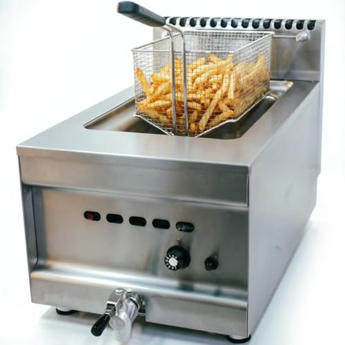 MBH Friteuse à gaz professionnelle 10 litres 1 cuve avec robinet de vidange pour hôtellerie friteuse de table industrielle pour cuisine de bar et restaurant