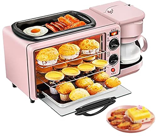 Horno Portátil Para Desayuno, 3 En 1 (horno, Sartén Y Cafetera), Con Cafetera, Ajuste De Doble Perilla: 30 Minutos De Tiempo + 100-230 °C De Temperatura, Para Apartamentos.,Pink