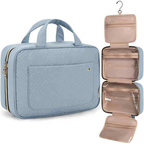 BAGSMART Hanging Travel Toiletry Bag 360° Hook for Full Size Bottle, Large | Women's Wash Bag & Makeup Toiletries Organiser, Large Capacity Travel Holiday Accessories, Dawn Blue