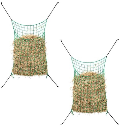 vidaXL Strong Hay Nets Set - 2 Polypropylene Square Green Hay Nets with 45x45mm Mesh & 0.9x1.5m Size, Weather, Promotes Better Digestion & Reduces Waste
