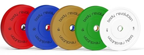 Body Revolution Olympic Bumper Plates - Rubber Coated Dumbbell Plates - Weight Training Equipment - 5kg Range - 25kg