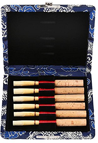 Oboe Schilf Fall, Seidentuch Cover Reed Halter 6-Fach Holz Blätteretui für Oboe Reed(Blau)