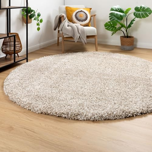 Steffensmeier Ragolle Twilight Hochflor Teppich Shaggy, weich & elastisch, moderner Wohnzimmer Teppich, Creme meliert 2211, Rund Ø 120 cm rund
