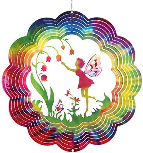 CIM Metall Windspiel - Rainbow Flower Fairy - 300mm - leichtdrehendes Windmobile mit brillianten Farben- inklusive Aufhängung – attraktive Raum- Fenster und Garten-Dekoration