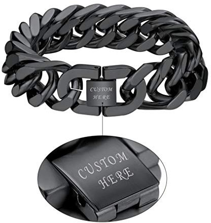 Bandmax Herren massive Schwarz Panzerkette personalisiert 17mm dicke Panzer Armband für Männer Jungen 21cm schwere kubanische Gliederarmband Modeschmuck Accessoire für Geburtstag Weihnachten