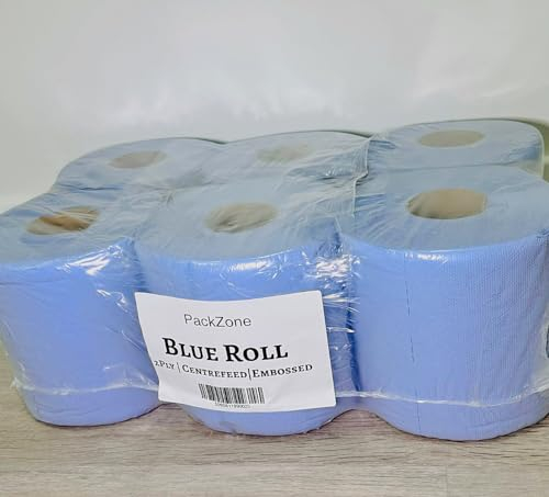 Packzone Centrefeed Blue Roll | Pack of 6 | 2 Ply | Absorbent Multipurpose Kitchen Towel Roll
