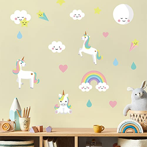 Klebekerlchen® | Wandtattoo Kinderzimmer Mädchen & Junge, Wandsticker selbstklebend, wiederverwendbare Kinderzimmer Deko, Wandtattoo Pferde - Einhorn Sticker (Set mit 20 Motiven)