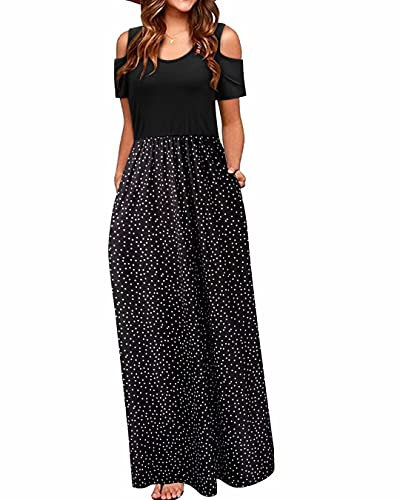 STYLEWORD Women's Summer Cold Shoulder Short Sleeve Maxi Dress Floral Print Elegant Long Dress with Pockets(Floral34-298,XXL)