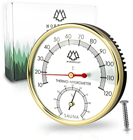 NORDHOLZ® Thermomètre hygromètre 2 en 1 - Fiable et précis pour la bonne température et l'humidité de l'air - Hygromètre de sauna pour une atmosphère apaisante