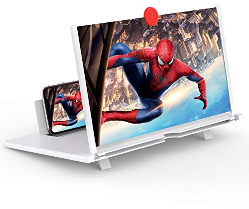 14 Screen Magnifier,3D HD Mobile Phone Magnifier Projector Screen Enlarger for Movies, Videos, and Gaming,Foldable Cell Phone Stand with Screen Amplifier,Supports All Smartphones (White, 14inch)