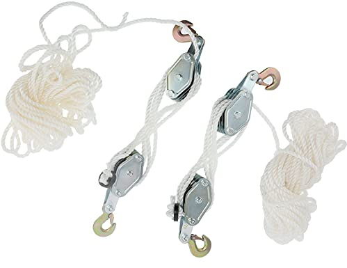 2 Stück Flaschenzug 4-fach mit seil, Umlenkrolle seilwinde Höhe 2,5 M Tragkraft Max. 2000 kg Nylon-Seil Hebe-Riemenscheiben-Last galvanisierter Stahlhaken-Heberollenblock mit Multi-Nylon-Seil