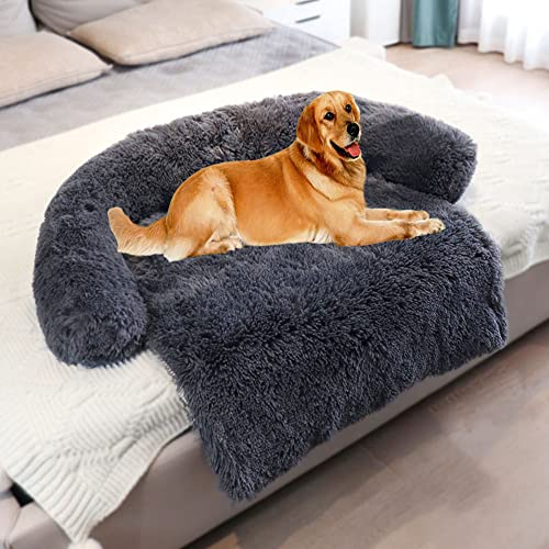 Yuly Flauschige Plüsch Hundebetten Katzenbett, Hundebett Couch für Sofaschutz, Hundematte, Haustierbett für Große Mittelgroße Hunde und Katzen, Waschbar rutschfest Hundekissen, 115 * 95 * 15cm