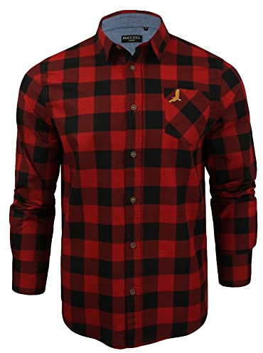 BRAVE SOUL Garfield Chemise en flanelle brossée à manches longues pour homme, Carreaux rouges, XL
