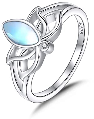 YFN Lotus Ring Sterling Silber Mondstein Lotus Blume Ring Mondstein Schmuck Geschenke für Damen Mädchen (8)