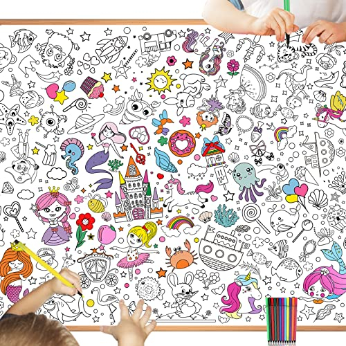 HOWAF Papier-Tischdecke zum Ausmalen für Kinder, bemalbare Tischdecke Einhorn Meerjungfrau Geburtstagsfeier Kindertischdecke, ausmaltischdecke Kinder, Kindergeburtstag Deko Ausmalen Mädchen