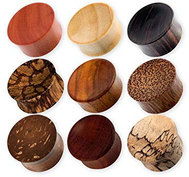 Fly Style Ohr Plug aus Holz - Flesh Tunnel Natur-Piercing Schmuck, Grösse:20 mm (Paar), Modelle:Modell D