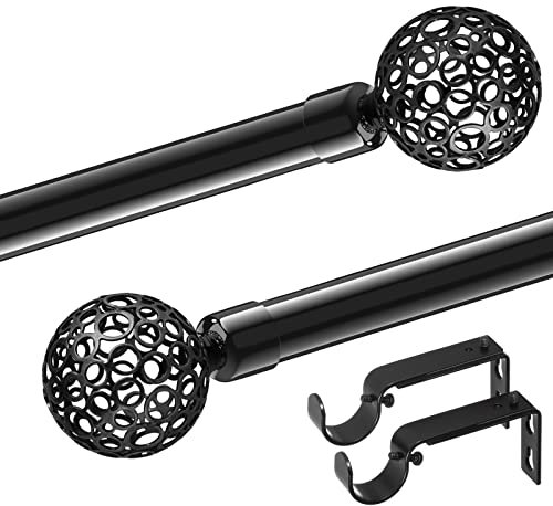 Dekorative Gardinenleisten 71,1 bis 157,5 cm mit Kugelkäfig-Endstücken für Gardinenstangen, verstellbare einzelne Gardinenstangen für Fenster, 2,5 cm Durchmesser, robuste Gardinenstangen-Set, Schwarz