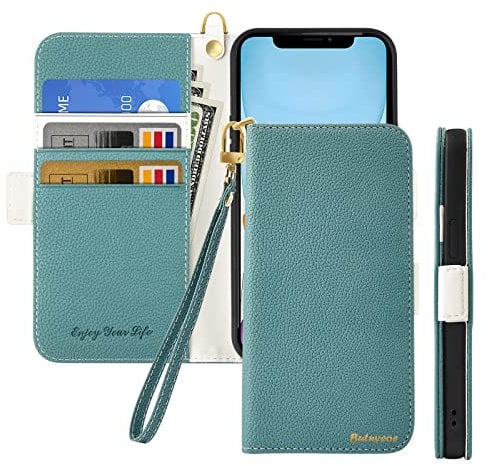 Butnyeoe Cover per iPhone 11 Pro Max Case,Custodia iPhone 11 Pro Max Libro,Trama Litchi PU Pelle Protettiva Portafoglio Flip/Folio Wallet Case Con Slot per Schede e Magnetica Supporto,Verde/Lago Blu