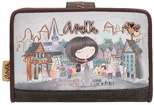 Anekke Damen Geldbörse 14 cm, Ecru, Kunstleder, Zweifach gefaltet, Dekorativ, mit Reißverschluss, Zwei Hauptfächer, Dekorative Elemente