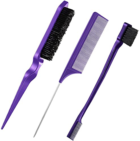 Edges Brush, 3 Stück Sleek Bun Bürste Für Sleek Zopf, Witbicg Teasing Brush Haarbürste Borstenkamm Baby Hair Brush Toupierbürste Babyhaare Geeignet Für Friseur Dame Baby Kind (Lila)