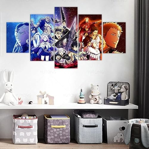 VEYEBZ 5 Stück Gerahmte Leinwand Malerei Kunst Abstrakte Modulare Poster 75×40Cm, Anime Black Clover, Asta, Yuno, Noell Silva, Yami Familie Schlafzimmer Wohnzimmer Dekor Möbel Hd Wandbild