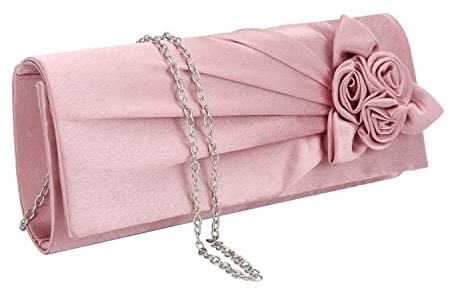 EVEOUT Pochettes et Clutches Sac à Main pour Femme Satin Fleur Sac de Soirée Bourse de mariée pour Mariage Rose