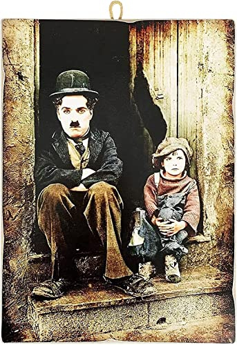 KUSTOM ART Bild im Vintage-Stil, Prominente, Schauspieler, Charlie Chaplin, Druck auf Holz, 10 x 15 cm