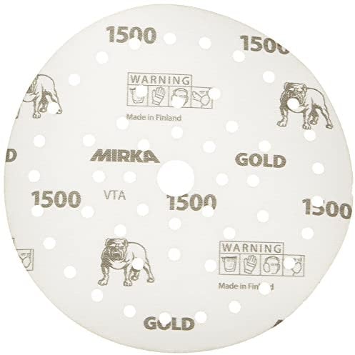 Mirka Gold Film Multifit 6'' Sandpaper Grit 1500 Hook and Loop, 50 Pack 6 inch Sanding Discs for Orbital Sander, Sand Paper Pads for Wood, Composites, Automotive