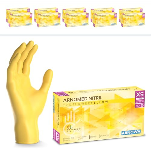 1000x ARNOMED® Einweghandschuhe Gelb, Nitril Handschuhe XS | Einmalhandschuhe, Nitrilhandschuhe puderfrei, Gummihandschuhe Einweg, Schutzhandschuhe, Handschuhe Nitril in XS, S, M, L
