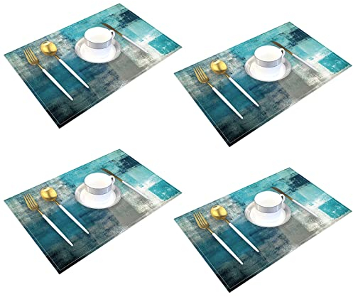 Moderne Kunst Café Tischsets - Türkis und Grau Abstrakte Malerei Kunstwerk - Stoff und Leinen Esszimmer Dekoration - 18 x 12 Zoll