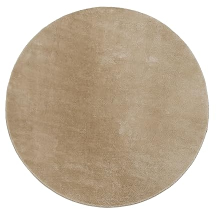 Paco Home Waschbarer Teppich Rund Wohnzimmer Kurzflor rutschfest Modern Flauschig Einfarbiges Muster, Grösse:160 cm Rund, Farbe:Beige 2
