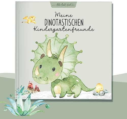 lila liebt dich® Freundebuch Kindergarten Dinosaurier I Kindergarten Freundebuch Jungs - Kindgerecht mit Kreativseite, Geburtstagsliste & mehr I Liebevoll gestaltetes Kindergartenfreundebuch Jungen