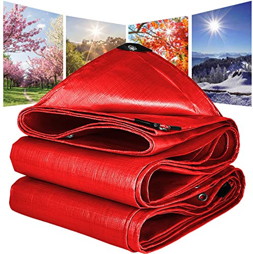 Bâche de Protection en polyéthylène,Bache de Protection Toiture Etanche, 180g/m² Bâche Imperméable Rouge avec œillets pour Mobilier de Jardin, Piscine,Camping,3x5m/9.84x16.4ft