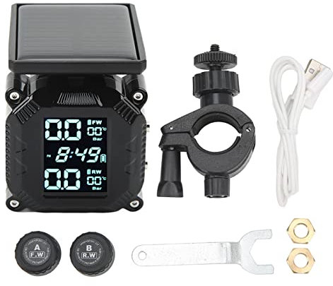 Reifendrucküberwachungssystem, Motorrad-TPMS, Solarenergie, Kabelloses TPMS mit Display, 2 Externen Sensoren für Motorräder
