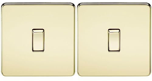 Knightsbridge SF2000PB Screwless 10 A 1 Gang 2 Way Switch, 230 W, 230 V, Polished Brass (Pack of 2)