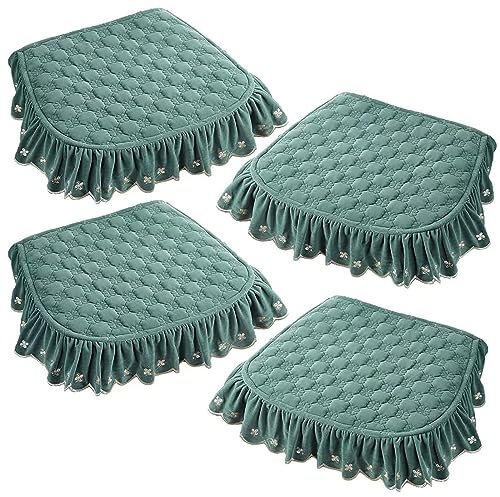 ZTGL Moderne Küchenstuhl Sitzkissen 4er- Einfarbige Stuhlkissen Sitzbezüge mit Hübsche Rüschen und Rutschfester Unterseite, für Esszimmerstühle Küche Wohnzimmer Terrasse Garten,Grün