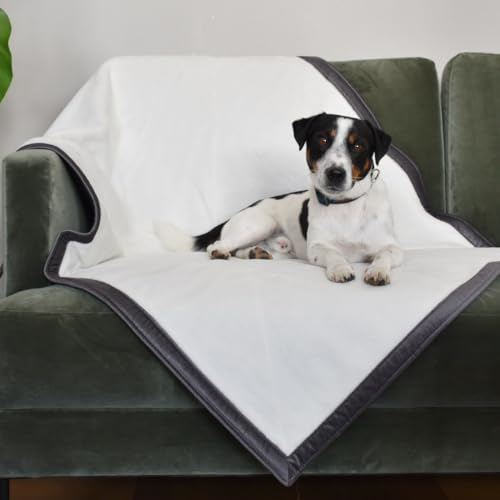 KONA CAVE® Luxus-Haustierdecke - Gewichtsdecke mit Sherpa-Futter/Beruhigend und schützend - Möbelschutz - Small, Medium, XL (XL: 136 x 200cm (35x24. 5), Creme Fischgrätenmuster)