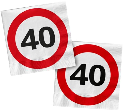Folat 28374 Servietten 40 Geburtstag Rot Weiß Verkehrsschild - 33 x 33 cm - 20 Stück - Geburtstagsservietten, Papierservietten, Tischdekoration