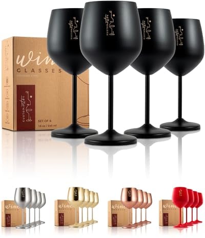 Gusto Nostro calici da vino in acciaio inox - 540 ml - neri i Infrangibili, da viaggio,per camping e piscina - Bicchieri da vino in metallo eleganti per eventi all’aperto,Set da 4