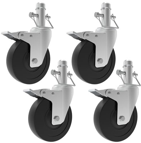 Scaffolding Wheels Set of 4, 5-Inch Scaffold Rolling Tower Caster 1-Inch ID Round Tubing Style, Heavy Duty 400LBS Locking Rubber Wheel for Perry Style MFS and Portable Barke Scaffolding