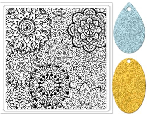 CHGCRAFT Polymer-Ton-Texturblätter – Mandala-Silikonstempel, transparenter Ton, Blumenmuster-Pad zur Herstellung von Ohrringen und Schmuck, 14 x 14 cm
