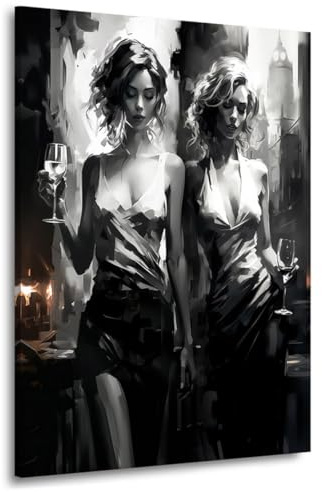 Kunstgestalten24 | Zwei Frauen Abstrakt Erotik Leinwand-Bild | Leinwandbild mit Echtholz-Keilrahmen | Wandbild Gemälde Kunst Art | Hochwertige Kunstdrucke | XXL Bilder auf Leinwand | 60x80x2cm
