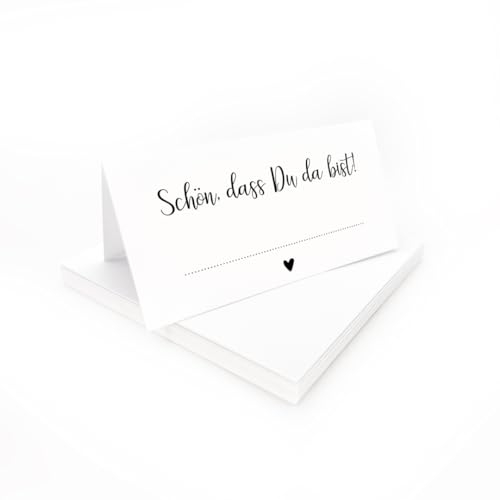 Tischkarten weiß Schön, dass du da bist | 25, 50, 100 Stück | zum selbst beschriften | Namensschilder, Platzkarten, Tischkarten | für Hochzeit, Geburtstag uvm (25)