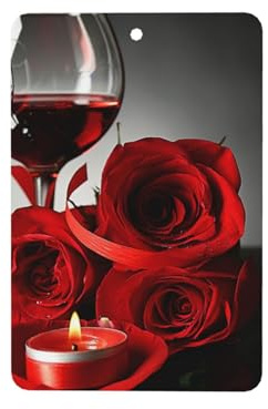 Rote Rose und Wein Romantischer Lovers Print duftender Auto-Lufterfrischer – Auto-Parfüm mit Lavendelduft – langlebig und praktisch