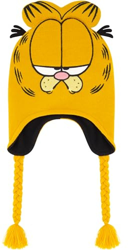 Concept One Unisex-Erwachsene Garfield, Peruanische Winter-Strickmütze mit 3D-Katzenohren und Quasten Beanie-Mütze, Orange/Abendrot im Zickzackmuster (Sunset Chevron), Einheitsgröße