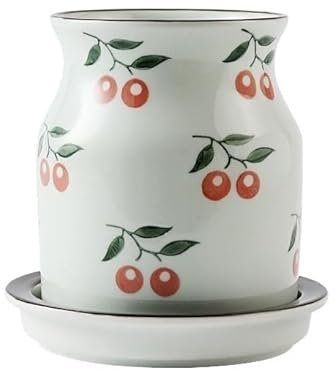 Portautensilios Soporte de utensilios de cerámica for encimera de cocina, organizador de utensilios vintage pintado a mano con bandeja de goteo, carrito de utensilios de drenaje for el hogar Bote para
